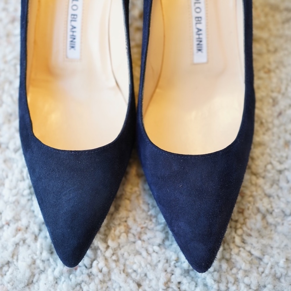 NEW Manolo Blahnik BB 50mm Suede Pumps - Navy Size 7 US / 37 IT - Never Worn - Picture 4 of 8